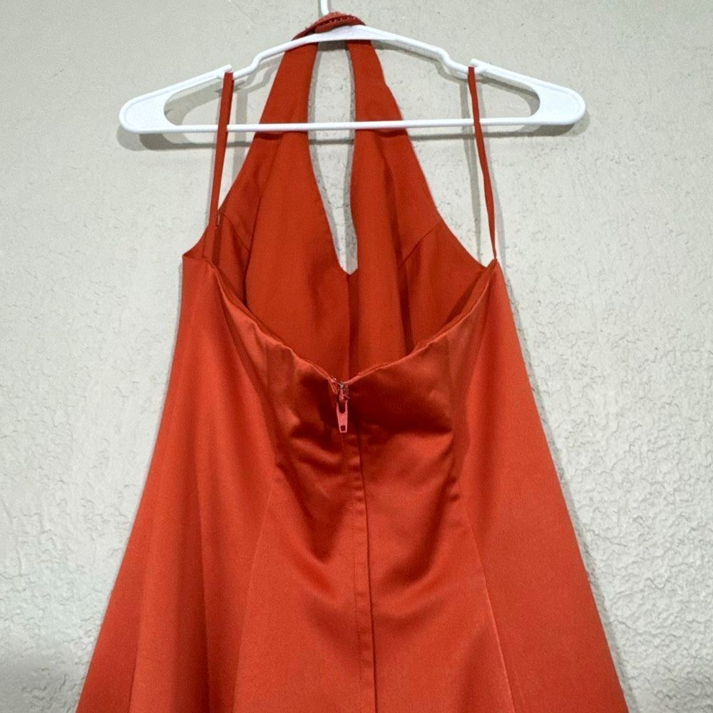 Vintage Orange Halter Evening Gown Women's Size 2 Embellished Glam Formal Dress - Picture 7 of 16